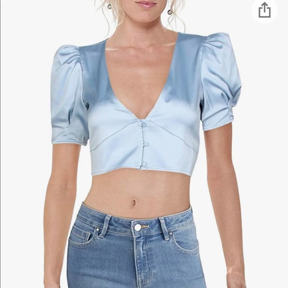NWT Danielle Bernstein Puff Sleeve Crop Top - Picture 1 of 12